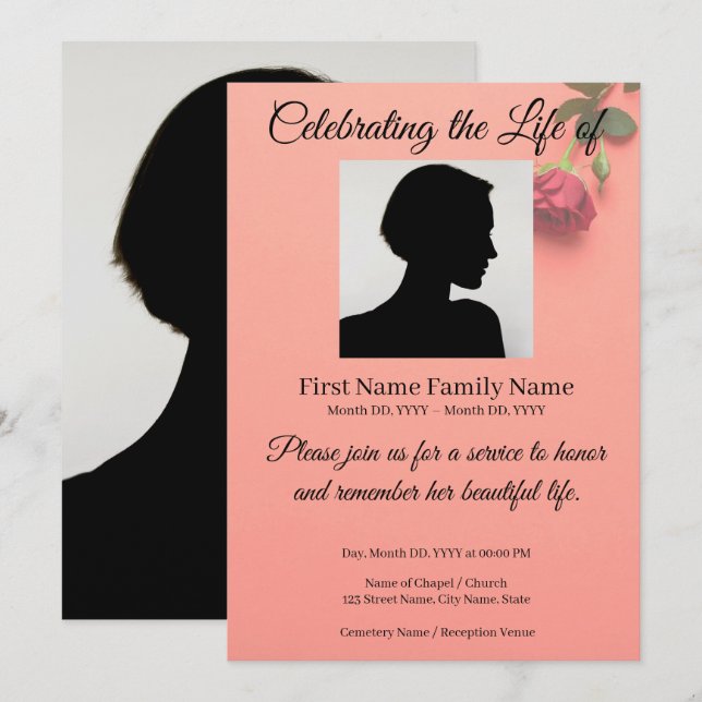 Rose memorial invitation (Front/Back)