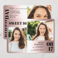 Rose metallic bold 3 photos Sweet 16 birthday