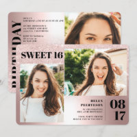 Rose metallic glitter 3 photos Sweet 16 birthday