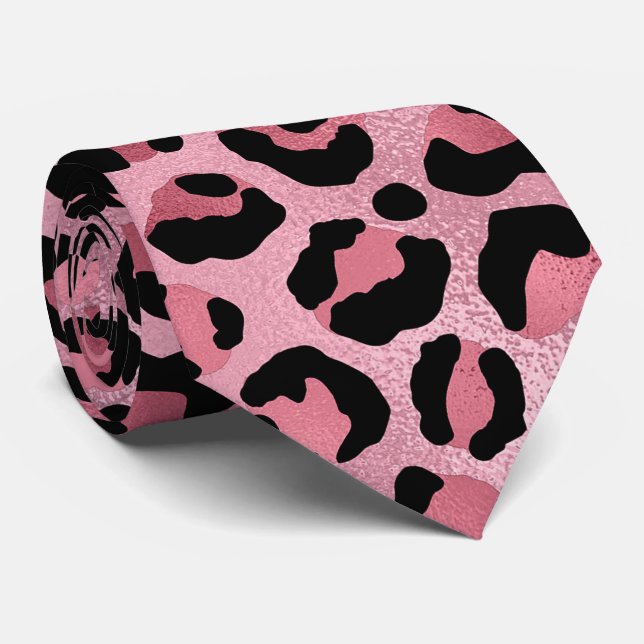 Rose Metallic Leopard Print Tie (Rolled)