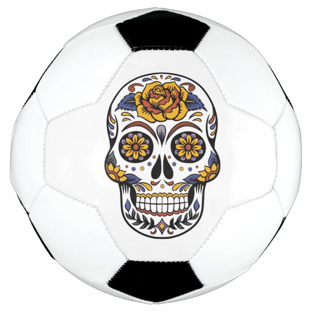 Rose Mexican Sugar Skull Day of the Dead Soccer Ball (Front)
