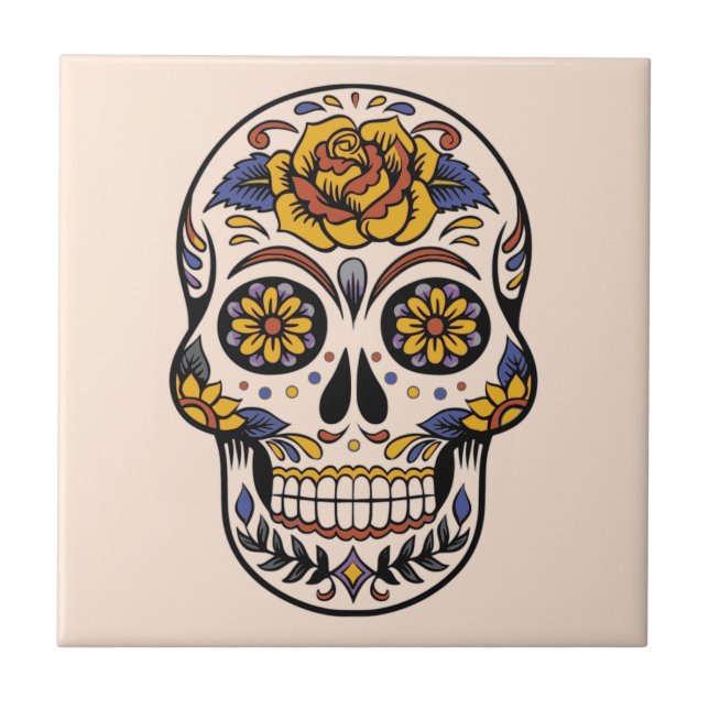 Rose Mexican Sugar Skull Day of the Dead Tile (Front)