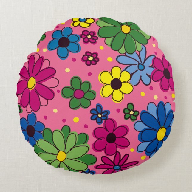 Rose mignon avec Fleurs colorées Coussin (Devant)