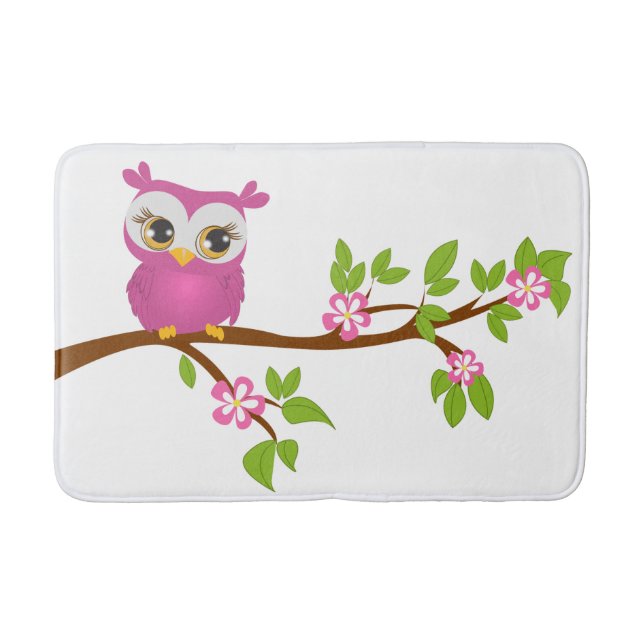 Rose mignon de hibou sur un tapis de bain de (Devant)