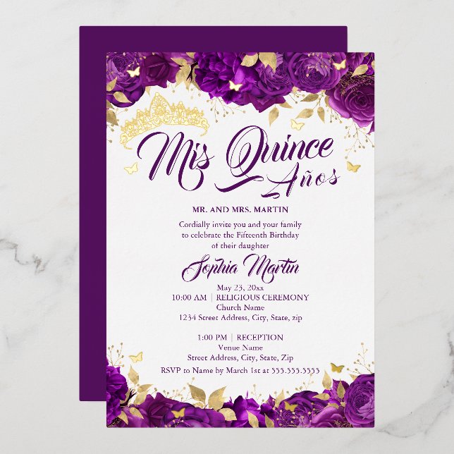 Rose Mis Quince Purple Quinceanera  (Front/Back)