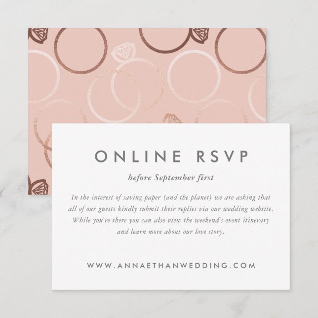 Rose moderne Anneaux or Mariage en ligne carte RSV (Devant / Derrière)