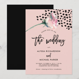 Rose moderne avec noir  Faire-part de mariage