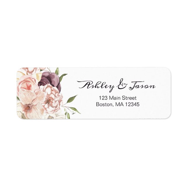 Rose moderne Blanc Floral Adresse de retour Label (Devant)