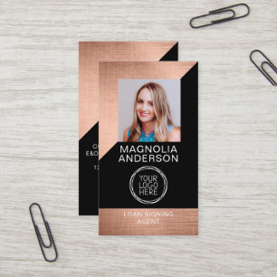 Rose moderne Gold Foil Photo Logo Carte de visite