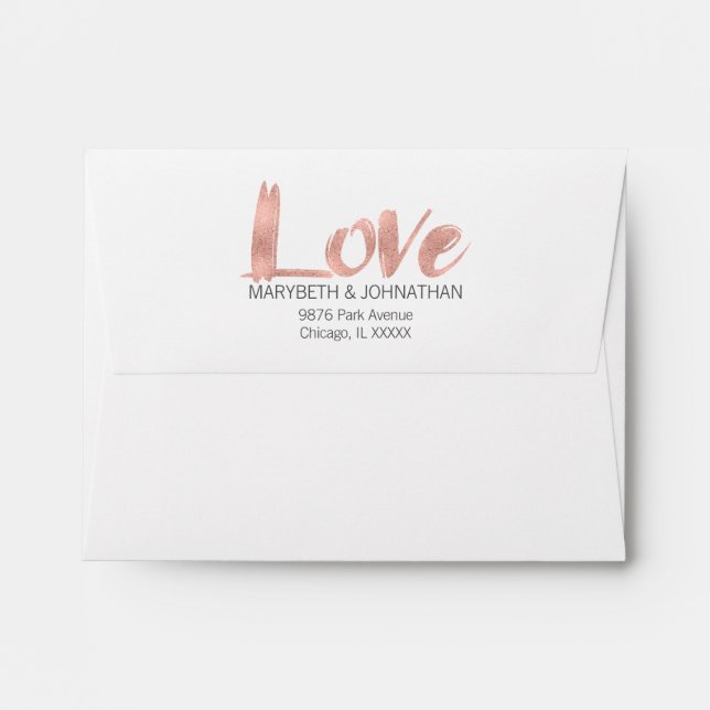Rose moderne Gold Love Mariage A2 Enveloppe (Dos (Haut rabat))
