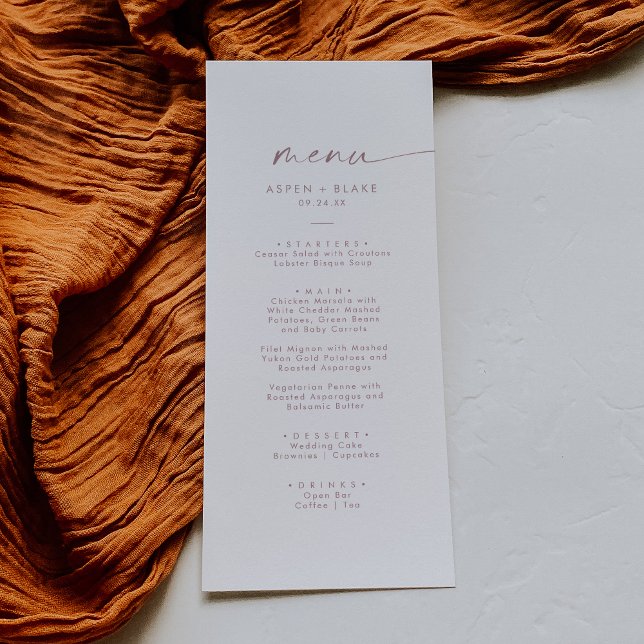 Rose moderne Gold Script Mariage Dîner Menu (Créateur téléchargé)