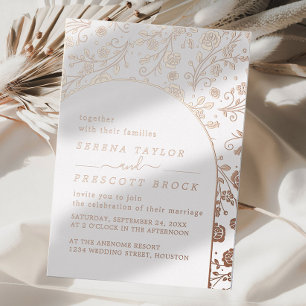 Rose moderne Mariage or Real Foil Invitation