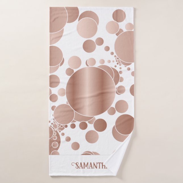 Rose moderne Or Abstraits Pois Blanc (Serviette de bain)
