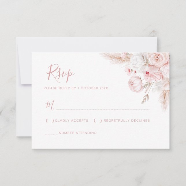 rose moderne poussiéreux carte de mariage floral r (Devant)