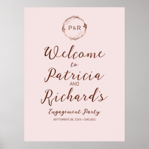 Rose Monogram Engagement Affiche de bienvenue Boar