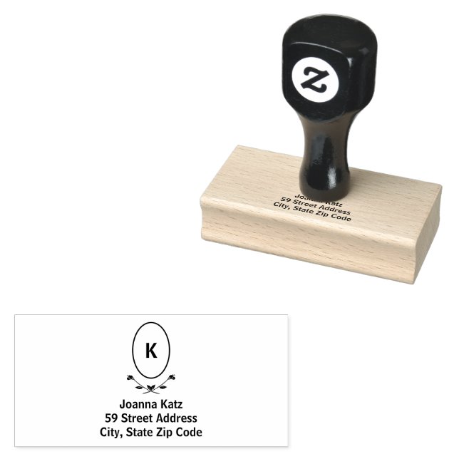 Rose Monogram Return Address Rubber Stamp (Stamped)