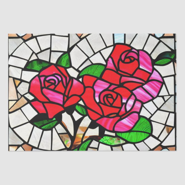 Rose Mosaic Stained Glass Art Decoupage Tissue Paper (Front)