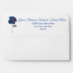 Rose Navy Blue White Gold Leaf Wedding Envelope