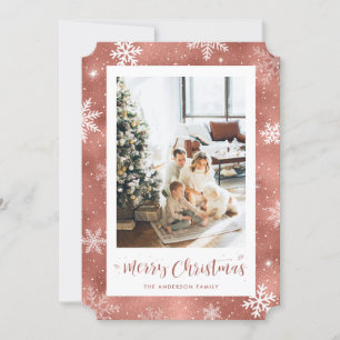 Rose neige Gold Foil photo Joyeuses cartes de Noël
