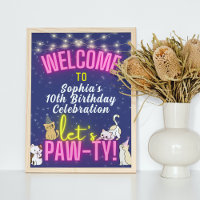 Rose Neon brillant mignon Chatons Chatons Affiche 