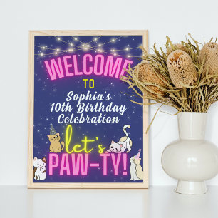 Rose Neon brillant mignon Chatons Chatons Affiche