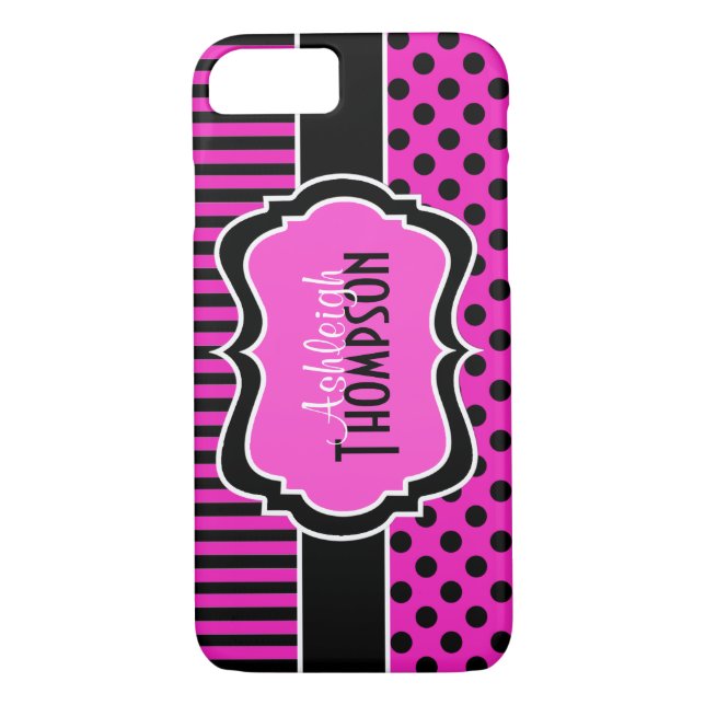 Rose noir blanc rayé Pois iPhone 7 Coque (Dos)