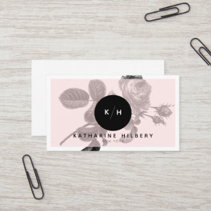 Rose noir chic et Carte de visite rose monogramme