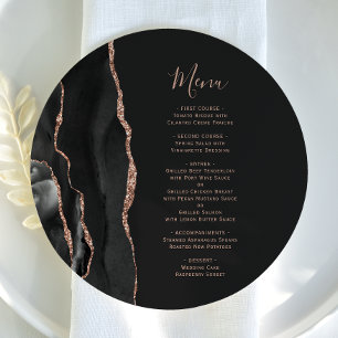 Rose noir Gold Dark Round Plate Mariage Menu
