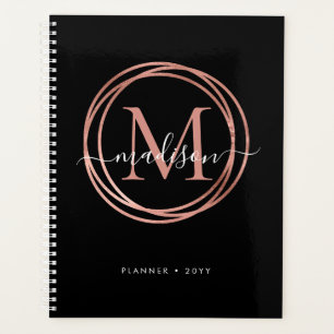 Rose noir moderne or bleu rose Monogramme Cercle