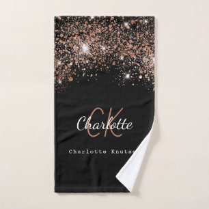 Rose noir parties scintillant or monogramme nom sc