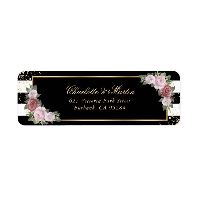 Rose noire et blanche moderne or confetti rose blu (Devant)