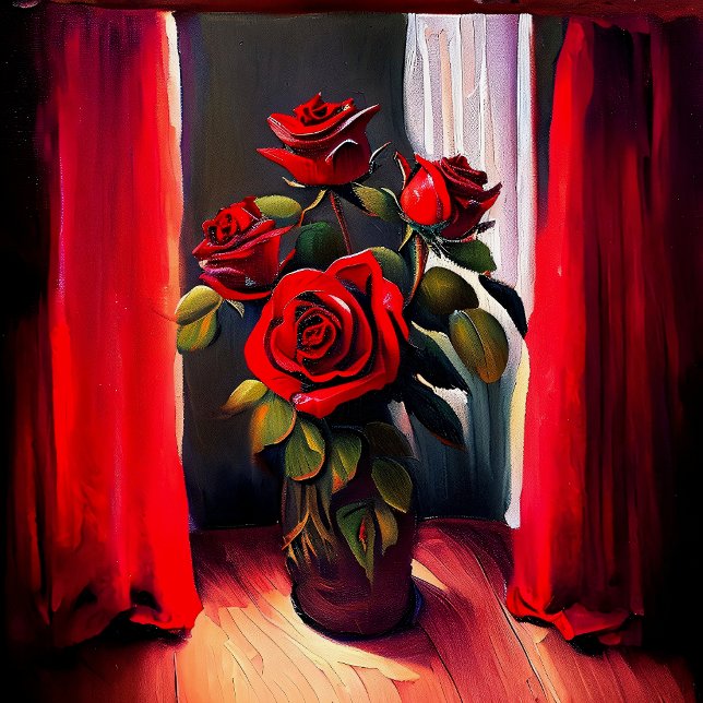 Rose oil paint style, Stretched Canvas Print (Creator Uploaded)