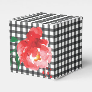 Rose on Black and White Gingham 2" Favor Box