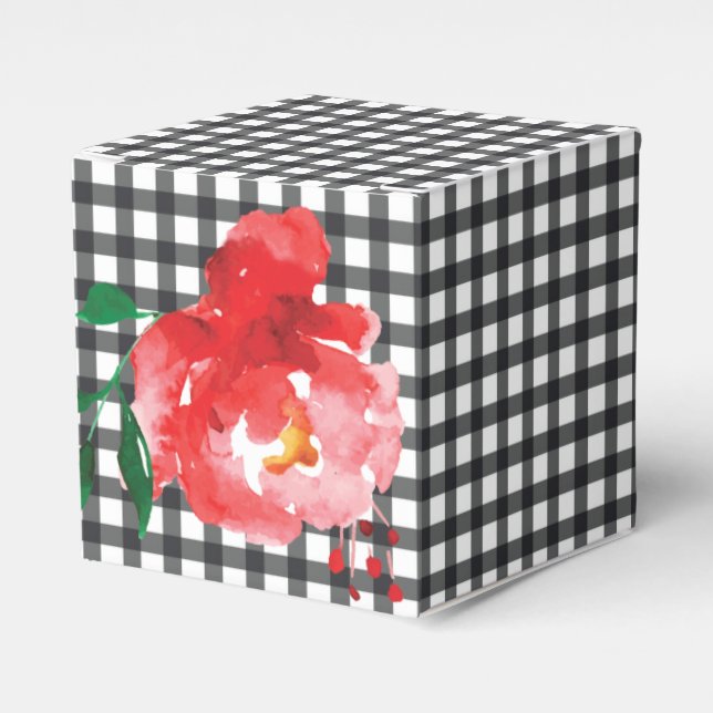 Rose on Black and White Gingham 2" Favor Box (Front Side)