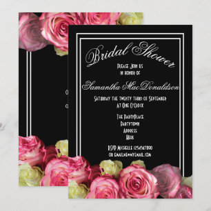 Rose on black floral bridal shower invitation