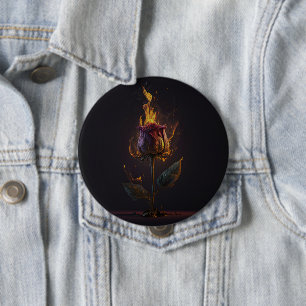 rose on fire 4 inch round button