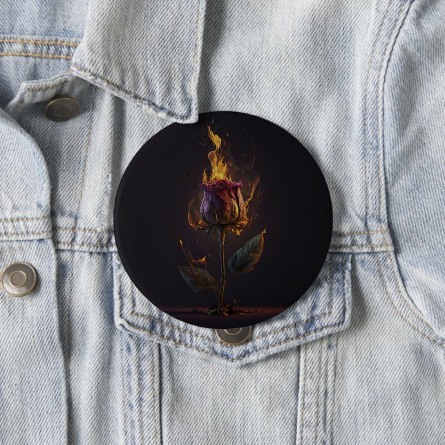 rose on fire 4 inch round button (In Situ)