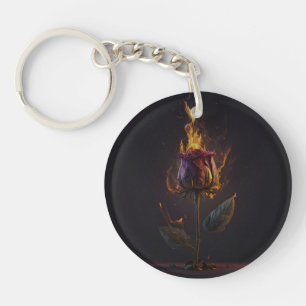rose on fire keychain