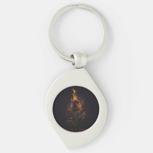 rose on fire keychain