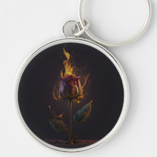 rose on fire keychain