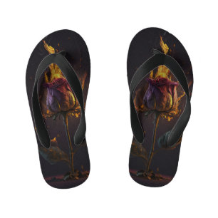 rose on fire kid's flip flops