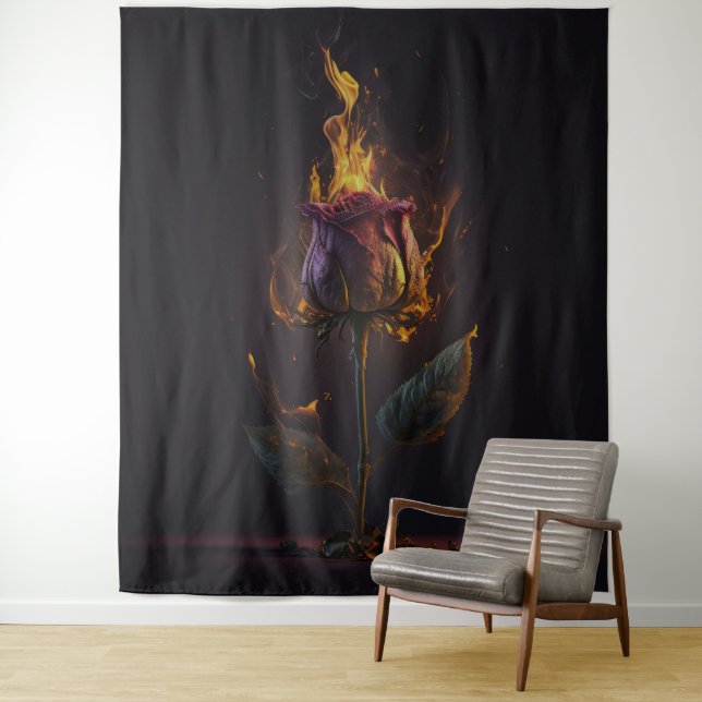 rose on fire tapestry (In Situ)