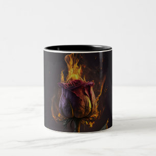 rose on fire Two-Tone coffee mug