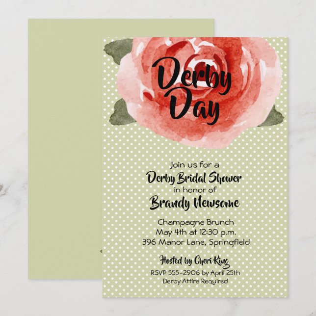 Rose on Lime Derby Bridal Shower Invitations (Front/Back)