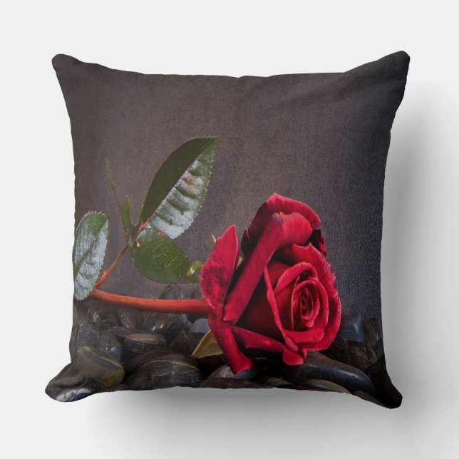Rose On The Rocks Throw Pillow (Front)