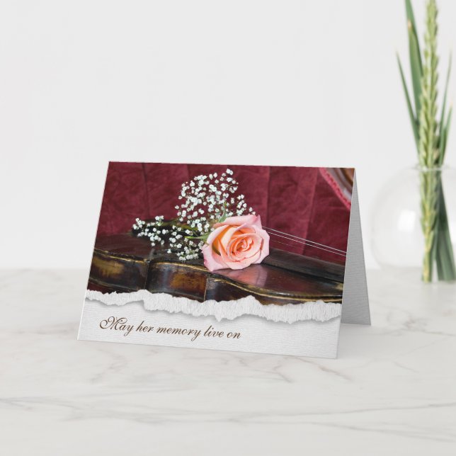 Rose On Violin Sympathy Card (Front)