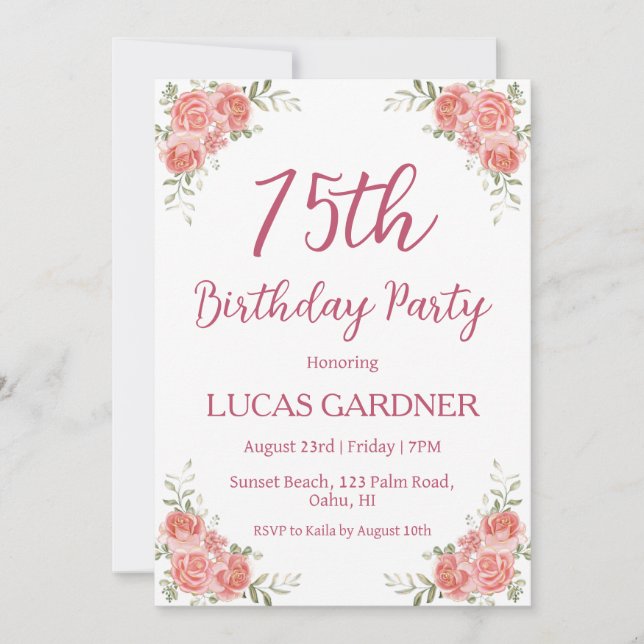 Rose or 75e anniversaire invitations (Devant)