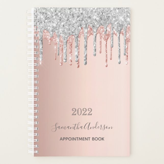 Rose or argent parties scintillant carnet de rende (Devant)