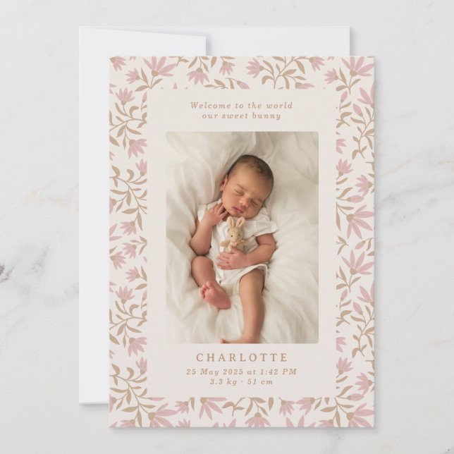 rose or | carte bébé (Devant)