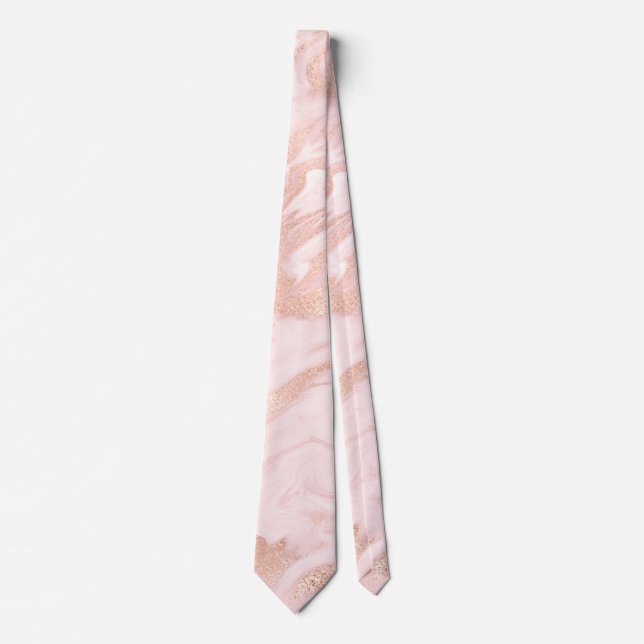 Rose or et Blush Marblé Groomsmen Cravate (Devant)